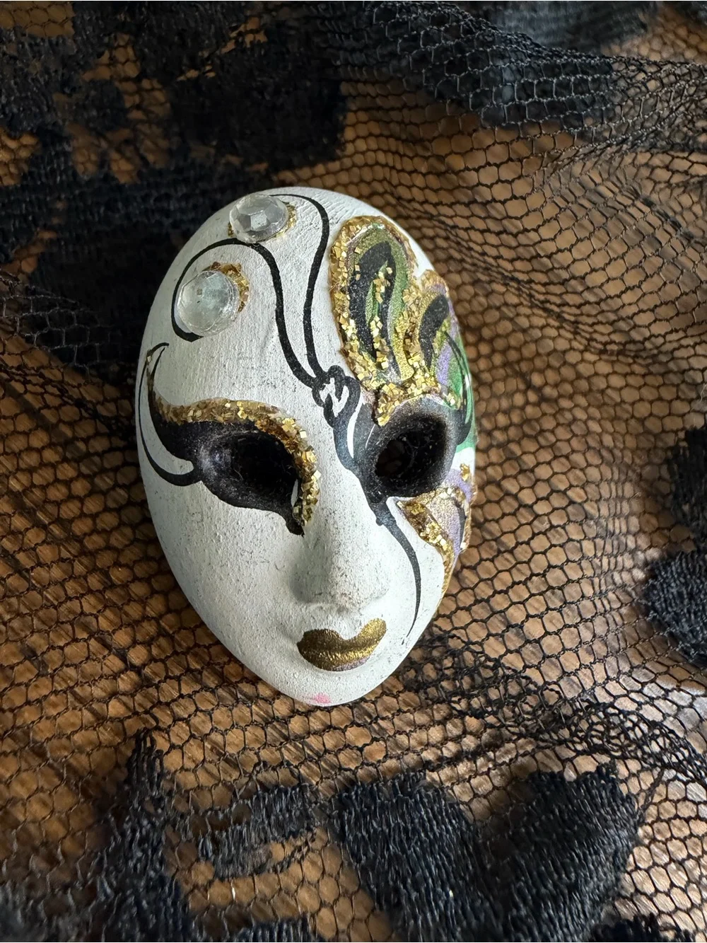 Miniature Hand-Painted Mini Venetian Mask Brooch